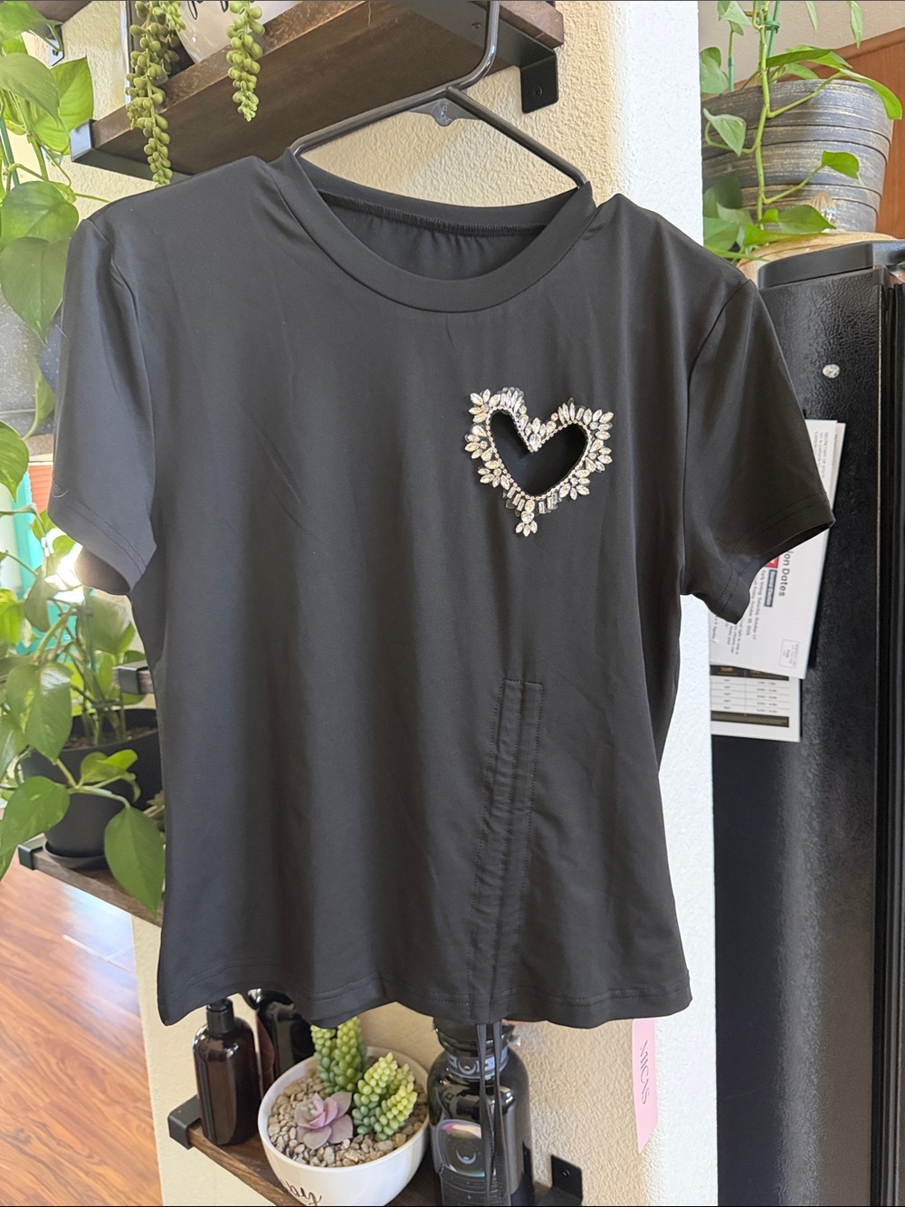 NWT - Black Embellished Heart Short Sleeve Tee